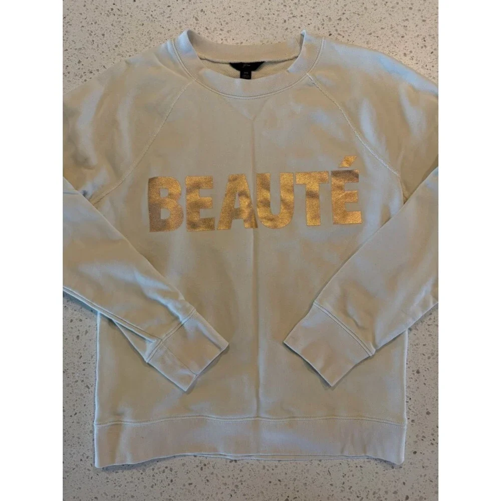 J. Crew Cream Crewneck Beaute Beuty Gold Sweater  XS